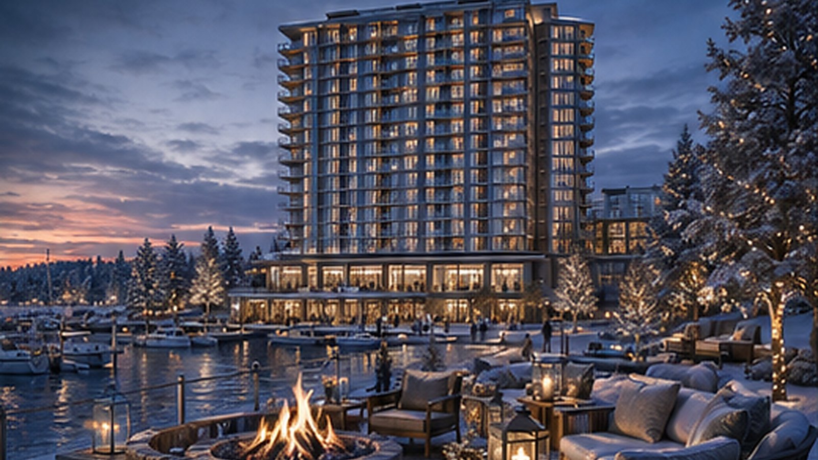 Friday Harbour proposed hotel winter waterfront rendering